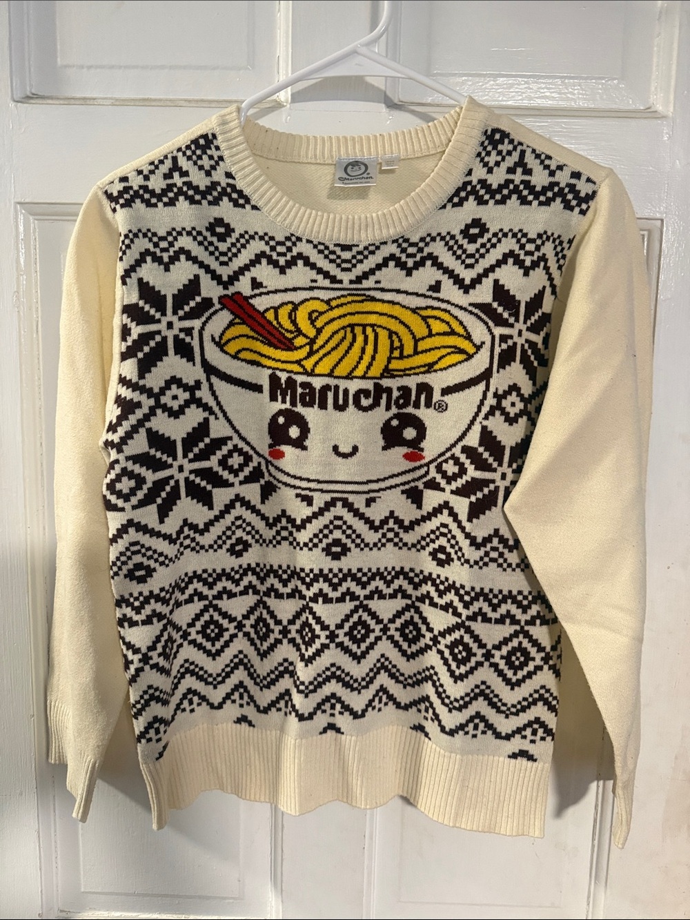 Cream Novelty Kids Sweater with Ramen Graphic